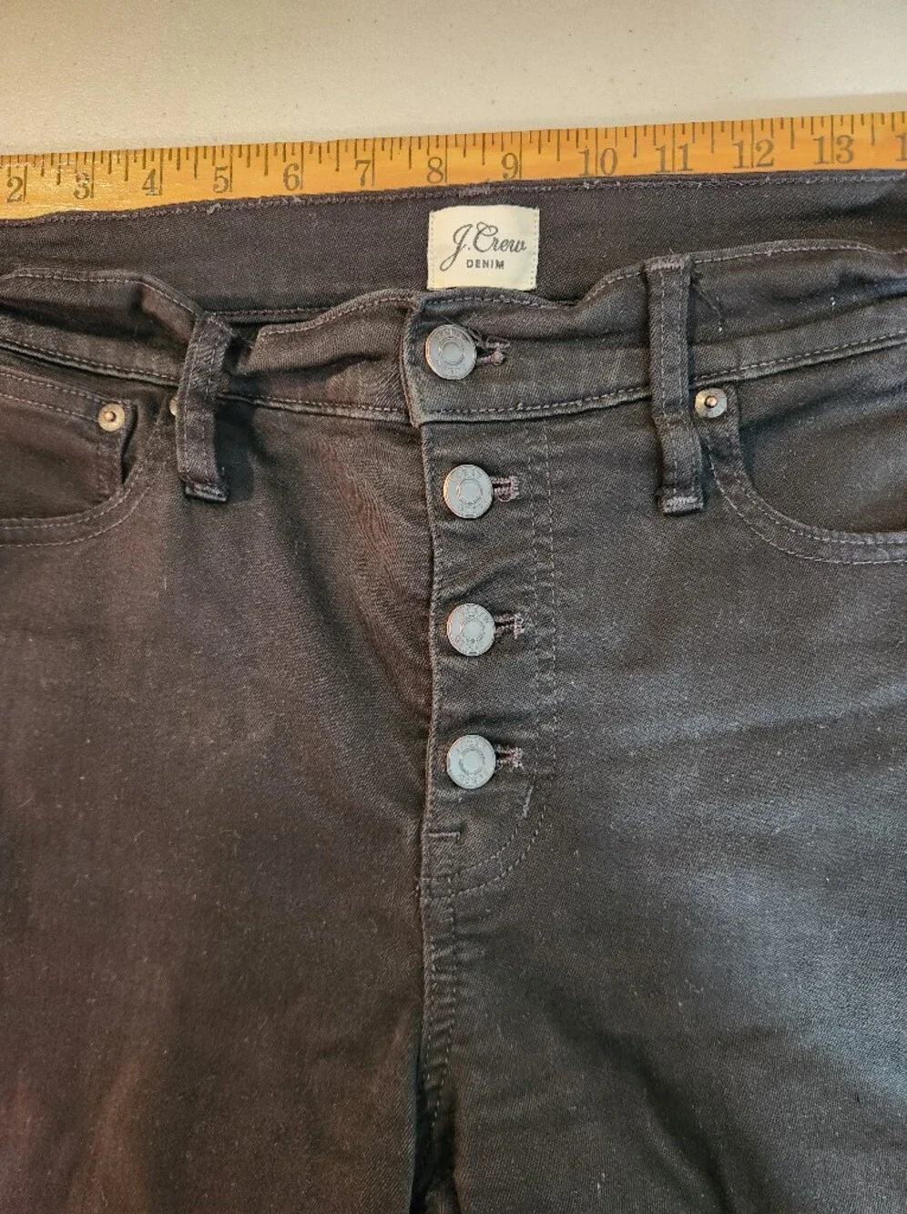 J Crew Vintage Straight High-Rise Black Denim Jeans Button-Fly Ankle Petite Leg